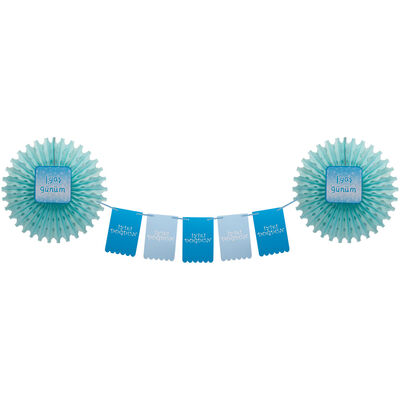 1st Birthday Paper Fan Set - Blue - 1