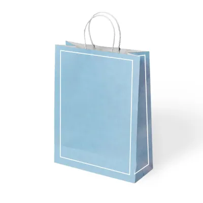 Mavi Makaron Büküm Saplı Kraft Çanta 25x31cm - 1