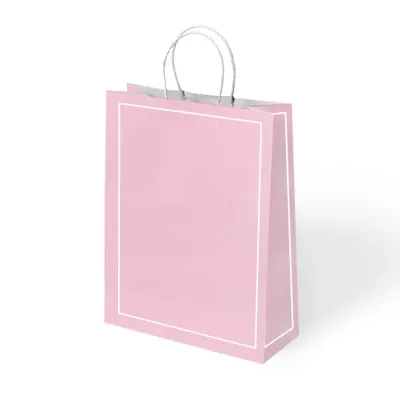 Pembe Makaron Büküm Saplı Kraft Çanta 25x31cm - 1