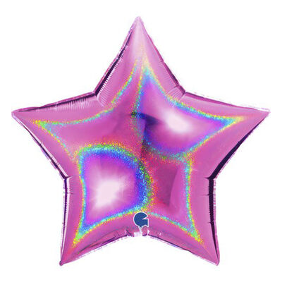 Star Glitter Holographic Fuxia Grabo Folyo Balon 36