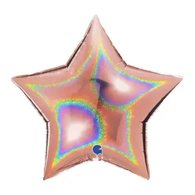 Star Glitter Holographic Rose Gold Grabo Folyo Balon 36