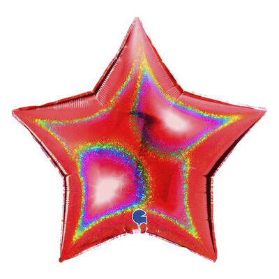 Star Glitter Holographic Red Grabo Folyo Balon 36