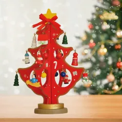 3D Wooden Christmas Tree - Red - 1