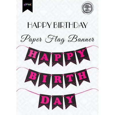 Black Happy Birthday Banner with Fuchsia Letters - 1