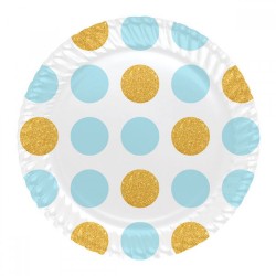 Blue / Gold Polka Dot Paper Plates - Kikajoy