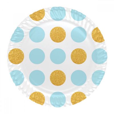 Blue / Gold Polka Dot Paper Plates - 1