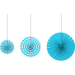 Blue Paper Fans Set - 3pcs - 