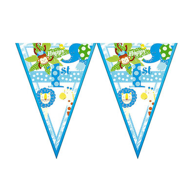 Cheerful Animals Triangle Flag Banner Blue - 1