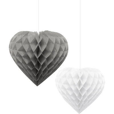 Decoration Heart - Silver & White - 2