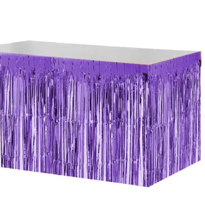 Foil Fringe Table Skirt - Purple - 1