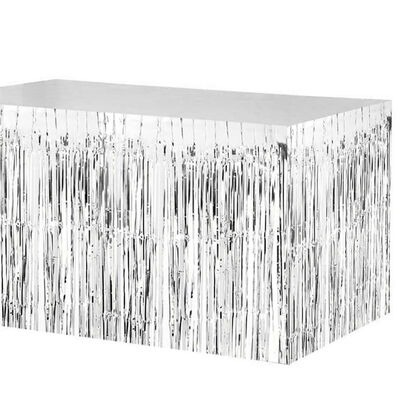 Foil Fringe Table Skirt - Silver - 1