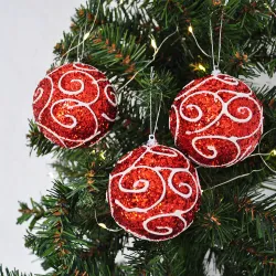 Glitter Ball Ornaments - Red - 1