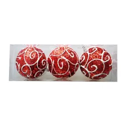 Glitter Ball Ornaments - Red - 2