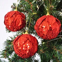 Glitter Ball Ornaments - Red - 1