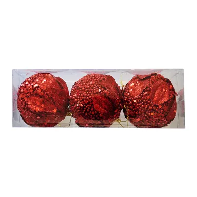 Glitter Ball Ornaments - Red - 2