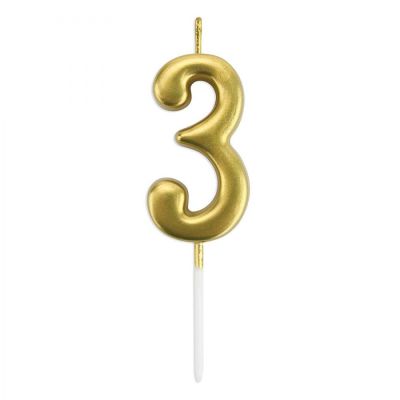 Gold Stick Numeral Candles 7cm No: 3 - 2