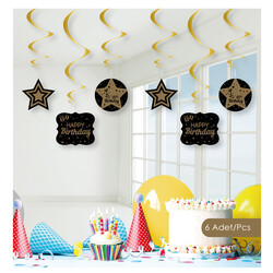 Happy Birthday Paper Swirl Decoration - Gold - 