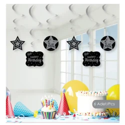 Happy Birthday Paper Swirl Decoration - Silver - 1