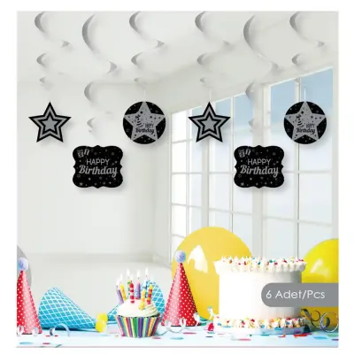 Happy Birthday Paper Swirl Decoration - Silver - 1