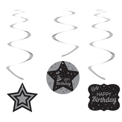 Happy Birthday Paper Swirl Decoration - Silver - 2