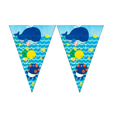 Happy Fishes Triangle Flag Banner - Blue - 1