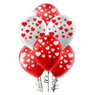 Hearts Latex Balloon - Red and White - 1