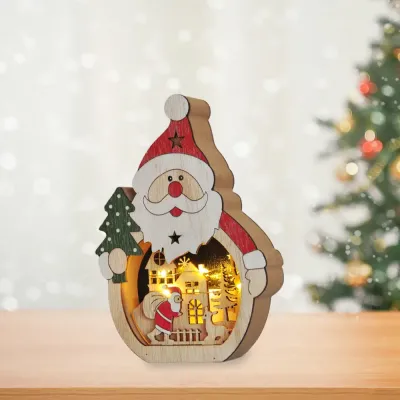 LED Christmas Decoration Wooden Santa Claus - 1