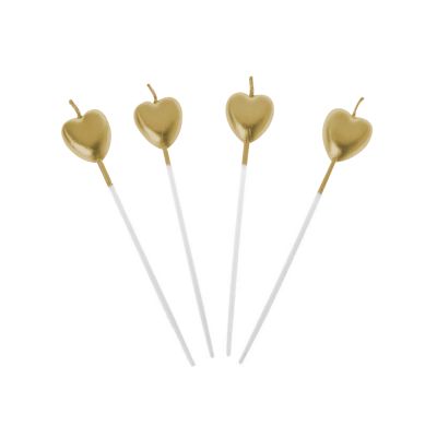 Metallic Gold Heart Shaped Candles - 2