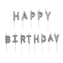 Metallic Silver Happy Birthday Toothpick Candles - 2