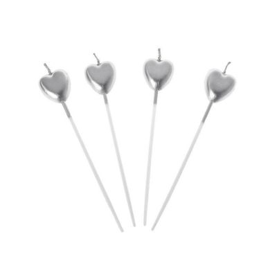 Metallic Silver Heart Shaped Candles - 2