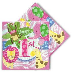 Cheerful Animals Paper Napkins Pink - 