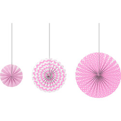 Pink Paper Fans Set - 3pcs - 