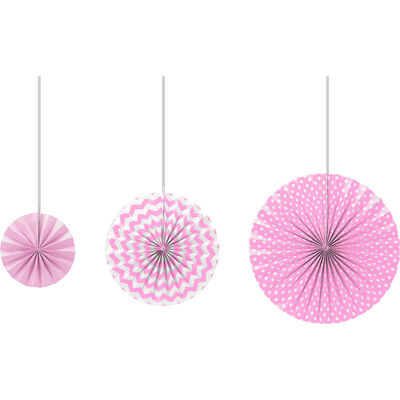 Pink Paper Fans Set - 3pcs - 1