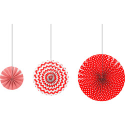 Red Paper Fans Set - 3pcs - 