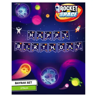 Rocket Space Happy Birthday Letter Banner - 1