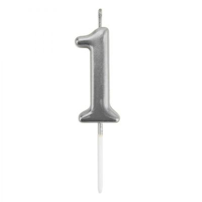 Silver Stick Numeral Candles 7cm No: 1 - 2