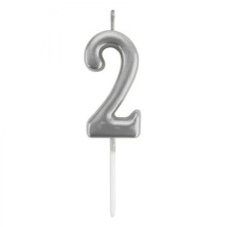 Silver Stick Numeral Candles 7cm No: 2 - 2