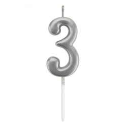 Silver Stick Numeral Candles 7cm No: 3 - 2