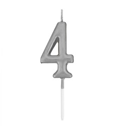 Silver Stick Numeral Candles 7cm No: 4 - 2