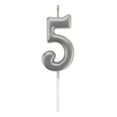 Silver Stick Numeral Candles 7cm No: 5 - 2