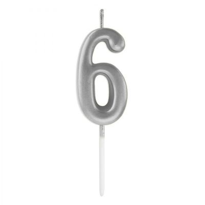 Silver Stick Numeral Candles 7cm No: 6 - 2