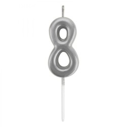 Silver Stick Numeral Candles 7cm No: 8 - 2