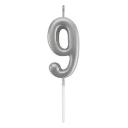 Silver Stick Numeral Candles 7cm No: 9 - 2