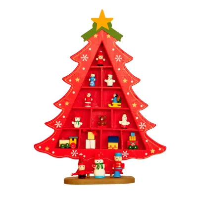 Wooden Christmas Tree Decor - Red - 2