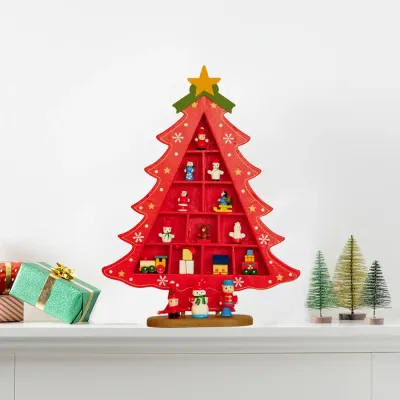 Wooden Christmas Tree Decor - Red - 1